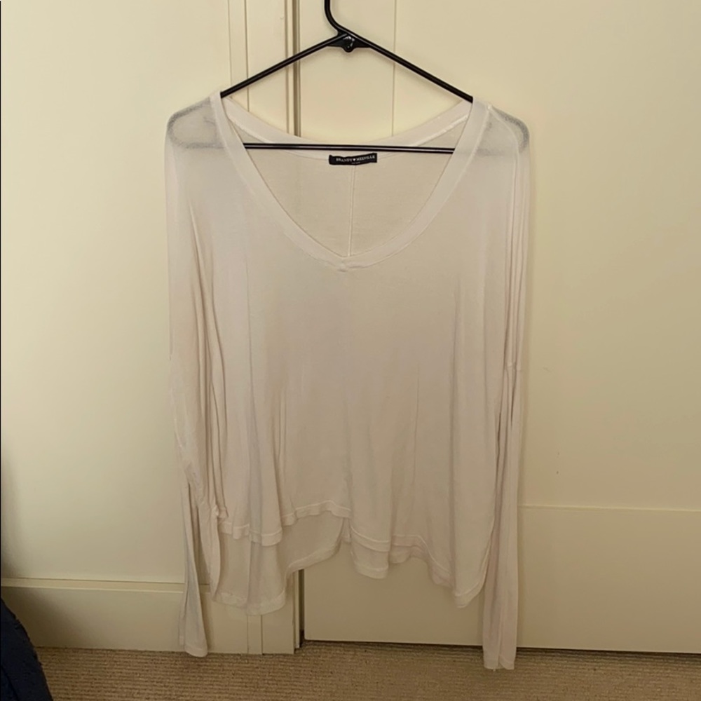 Brandy Melville White Long Sleeve V-Neck Tee